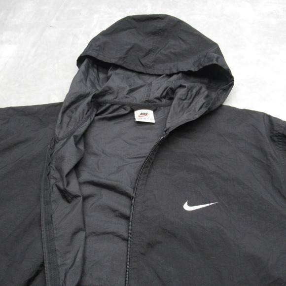 Nike Jacket Unisex Medium Black Pockets Hooded Full Zip Windbreaker VTG 90s READ - Picture 8 of 14